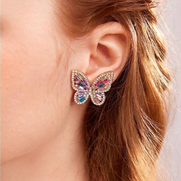Diamond butterfly earrings M530 - Picture 1 of 5